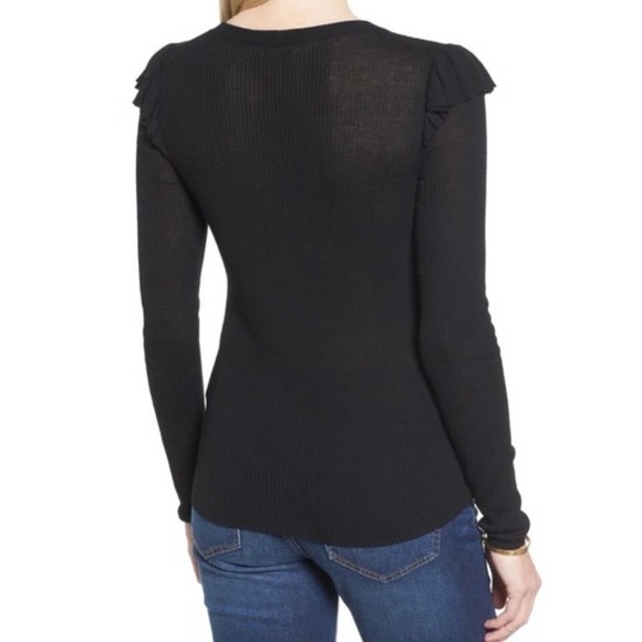 MADEWELL Sweater Womens Small Black Ruffle Sleeve Pullover Crew neck Ribbed - Picture 2 of 12